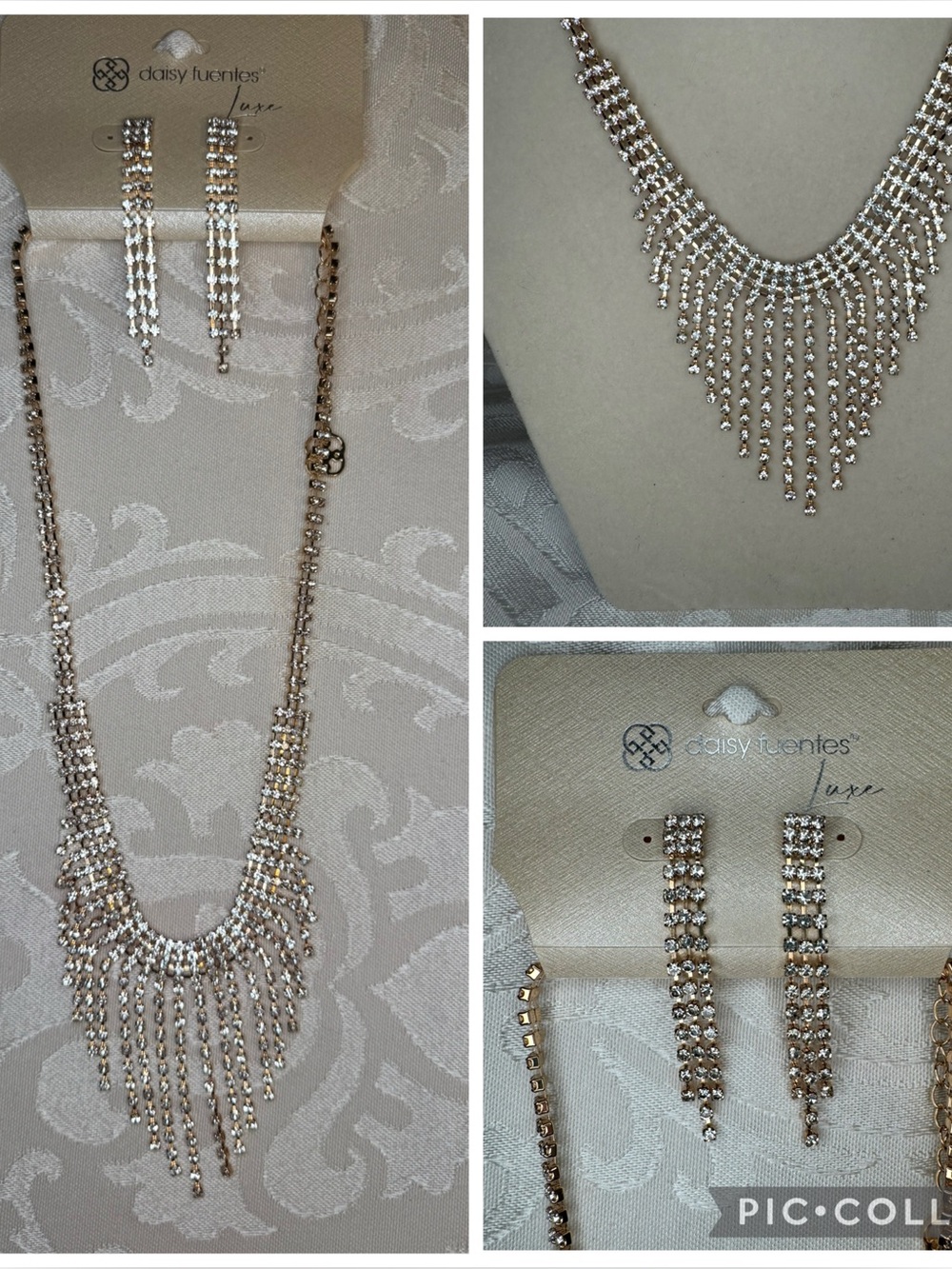 NWT Daisy Fuentes Luxe Gold-Tone Crystal Fringe Necklace & Earring Set
